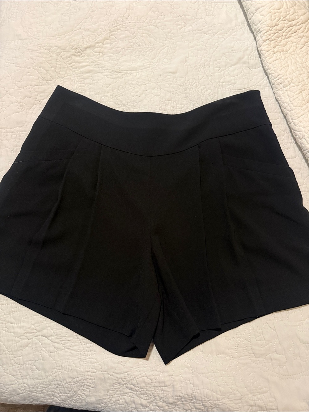 LOFT Black High-Waist Pleated Dress Shorts